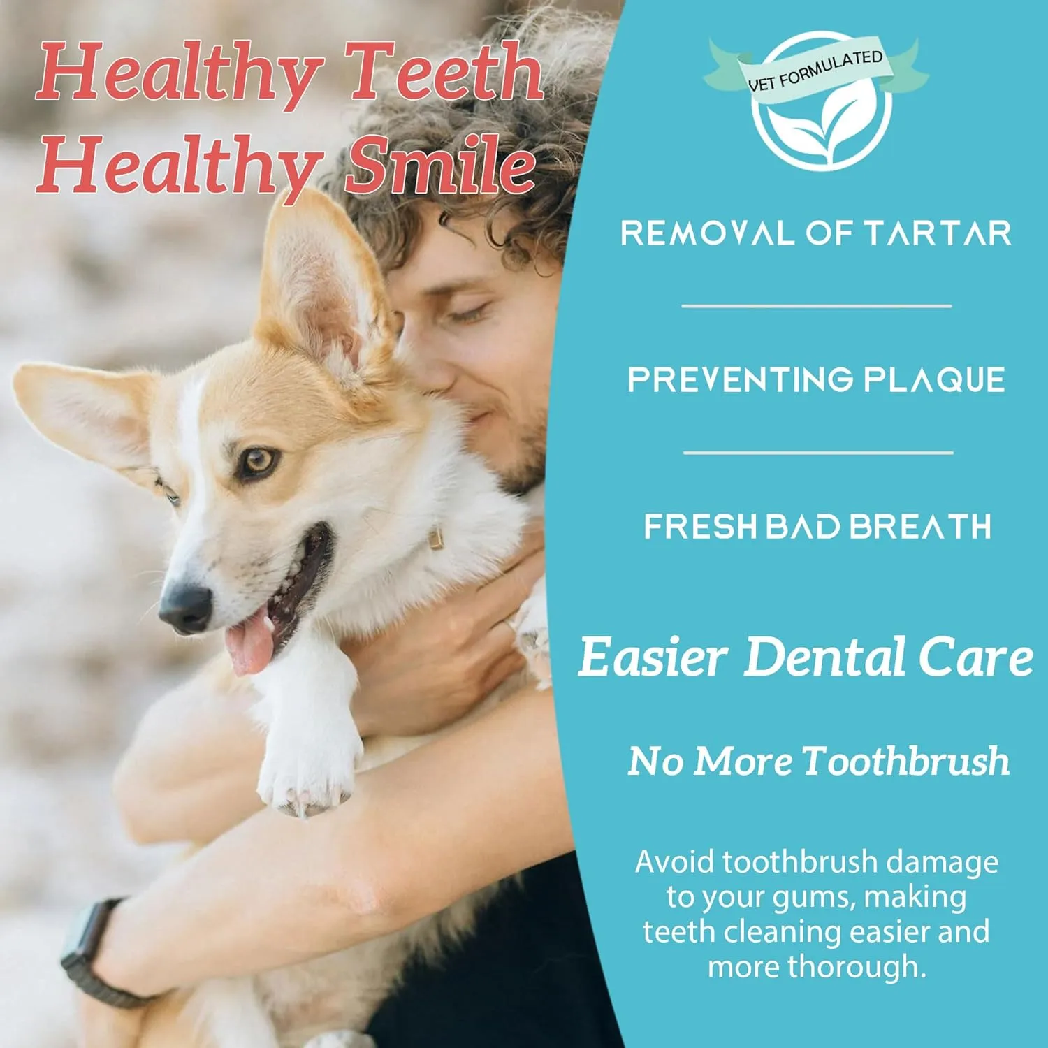 Natural Dog Dental Powder - Teeth Cleaning Powder - Removes Plaque and Tartar - Breath Freshener - Contains Probiotics to Fight Bad Breath - Large Size for Multi-Dog Households (7.05 Oz)
