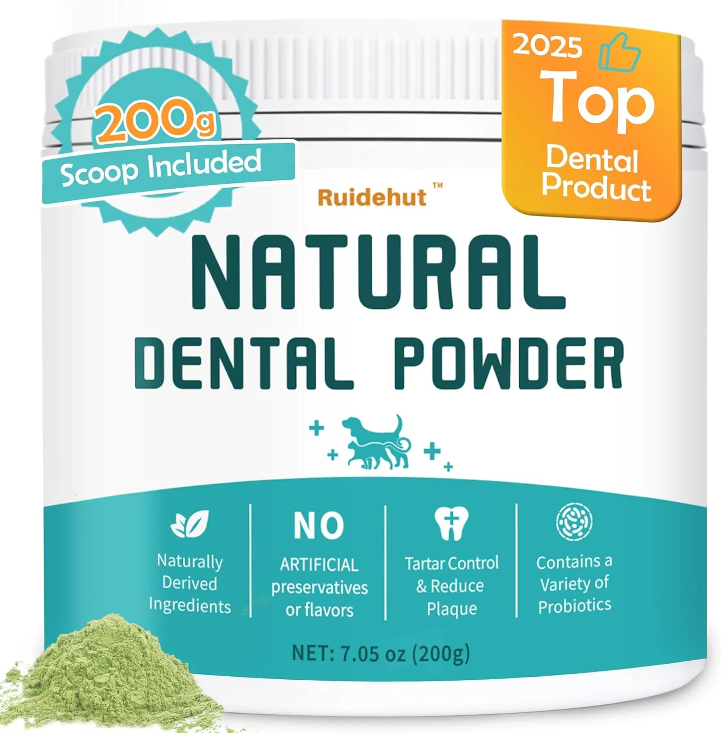 Natural Dog Dental Powder - Teeth Cleaning Powder - Removes Plaque and Tartar - Breath Freshener - Contains Probiotics to Fight Bad Breath - Large Size for Multi-Dog Households (7.05 Oz)