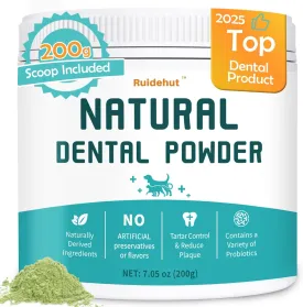 Natural Dog Dental Powder - Teeth Cleaning Powder - Removes Plaque and Tartar - Breath Freshener - Contains Probiotics to Fight Bad Breath - Large Size for Multi-Dog Households (7.05 Oz)
