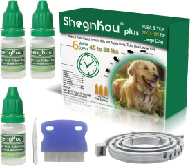 Natural Protection: Dog Flea and Tick Treatment Drops, Efficient Pest Repellent, Plant-Based Formula, Bonus Free Flea Collar and Comb, for Dogs 4-44-88 lbs, (5 Month Supply)