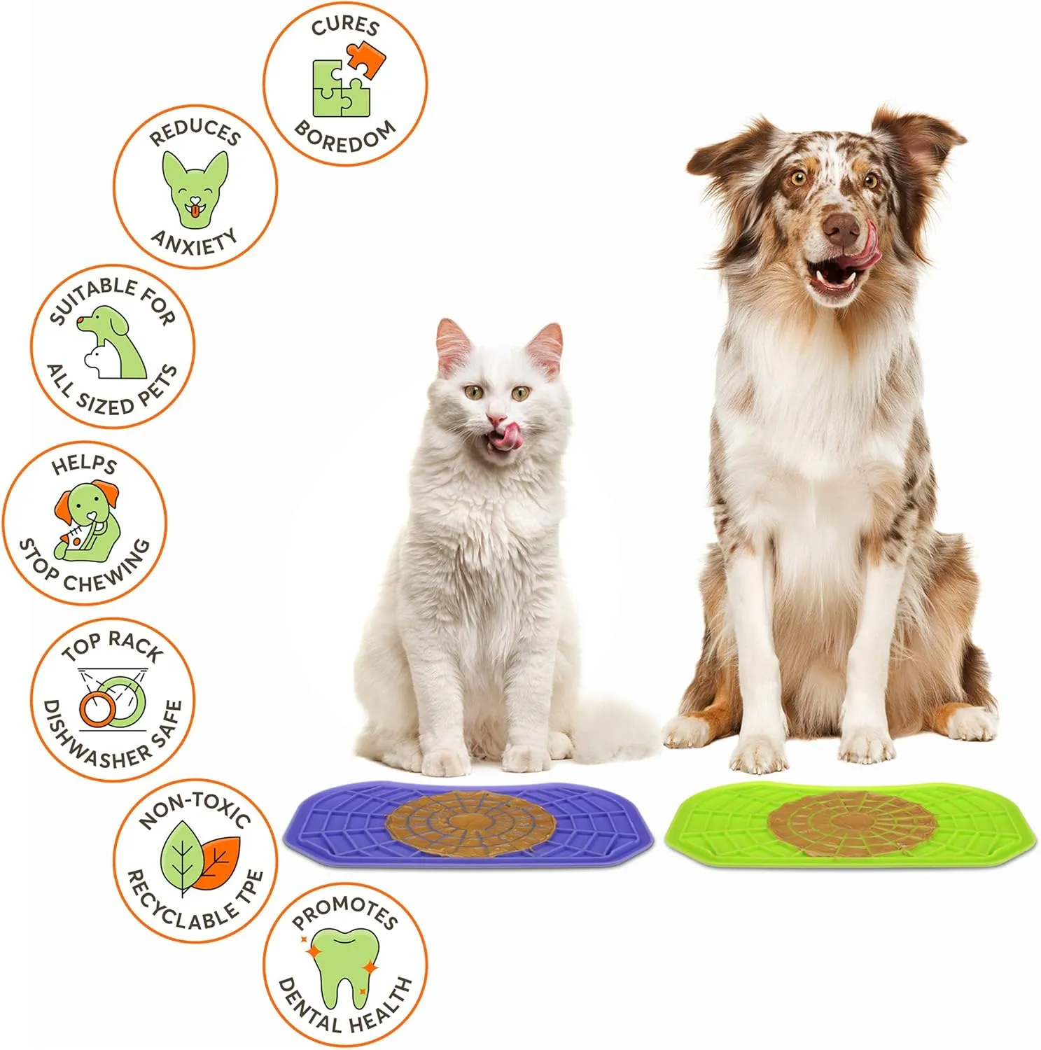 Neater Pets - Neat-Lik - Slow Feeding Pad for Dogs & Cats - Puzzle Toys Provide Boredom & Anxiety Relief - Fill Licking Pad with Healthy Treats & Food (2 Pack, Green & Purple)