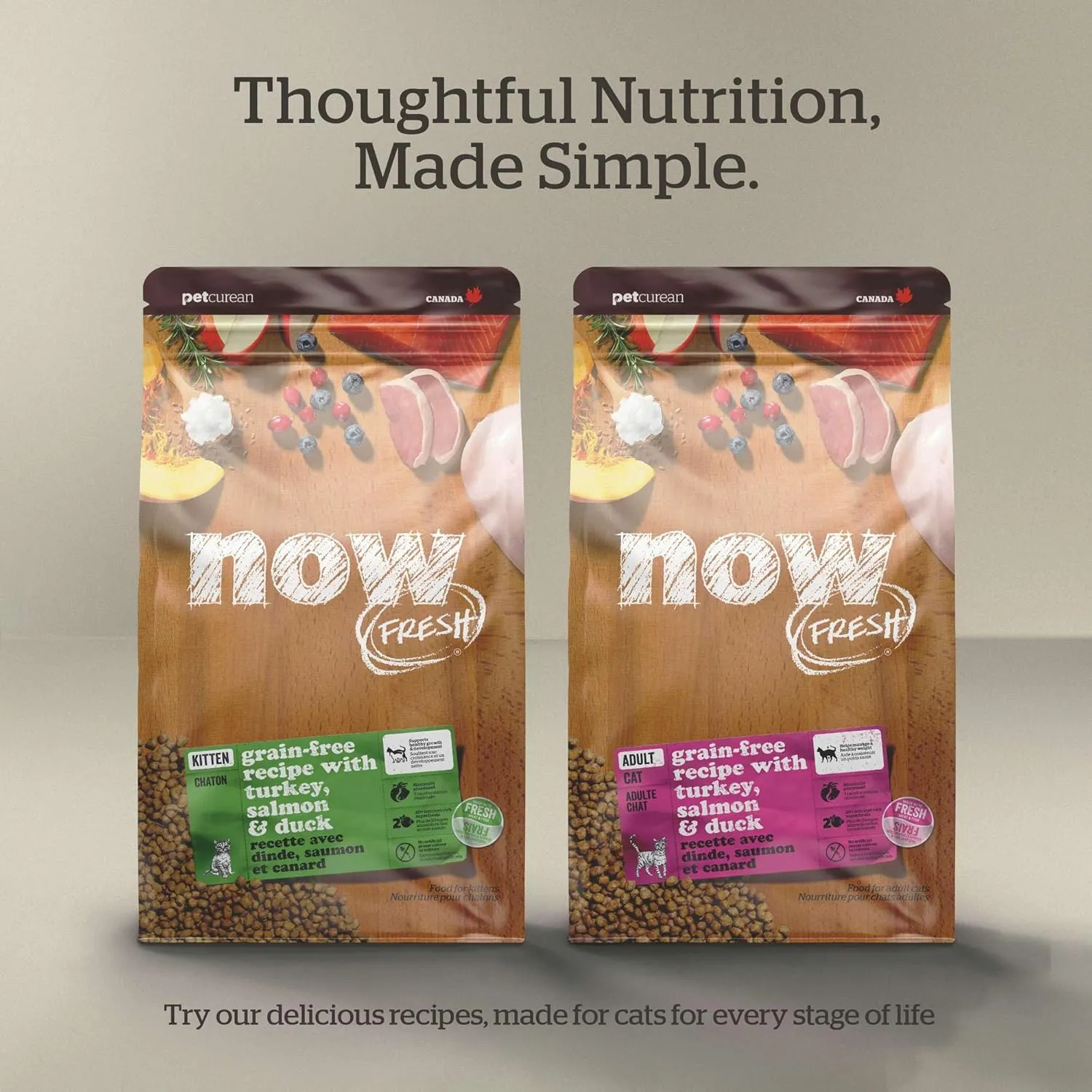 Now Fresh Grain-Free, Dry Cat Food, Turkey, Salmon and Duck Kibble, Real Meat and Fish Senior Recipe, 8 lb Bag