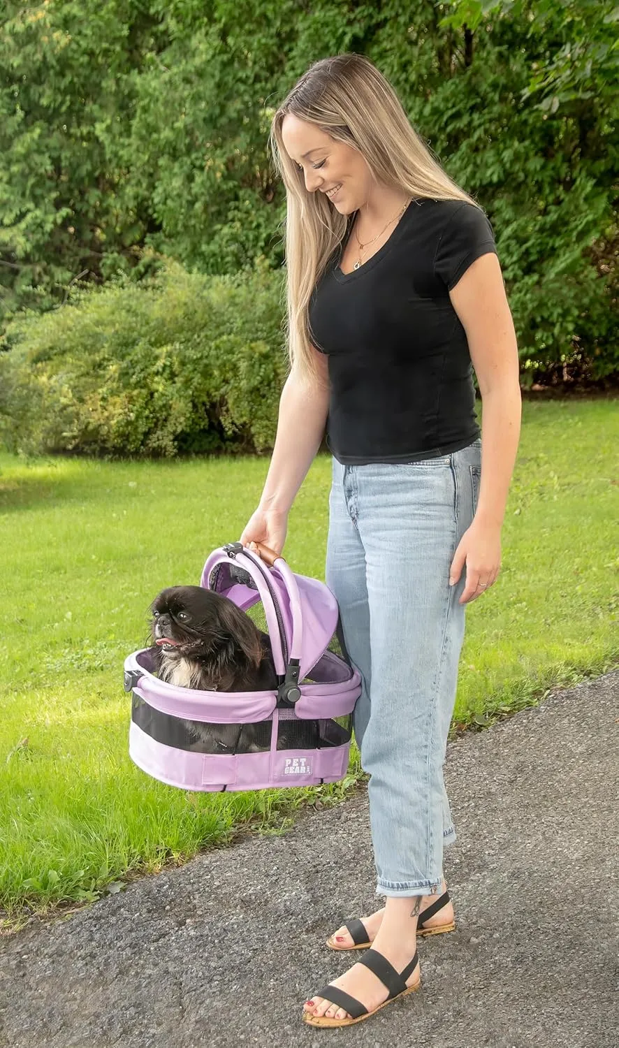 Pet Gear No-Zip View 360 Ultra Lite Pet Safety Carrier & Car Seat for Small Dogs & Cats Push Button Entry, 15", Larkspur,View 360 Ultra Light 15-inch,Larkspur