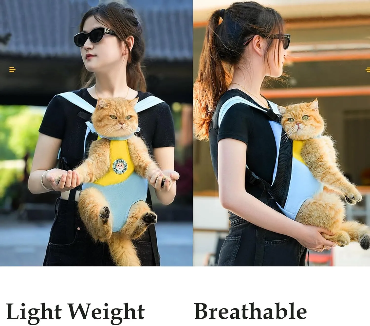 Pet Legs Out Carrier Backpack, Dog Cat Front Backpack Ventilated Mesh Travel Back Pack with Safety Belt for Travel Hiking Cycling Outdoor Use, Small Medium Puppy Cat Carrying Bag, Red
