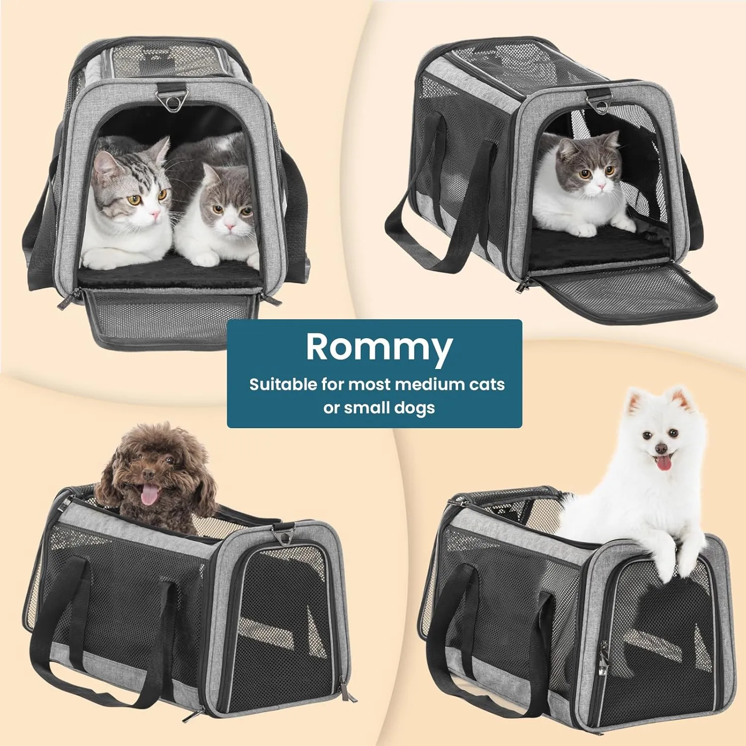 Petsfit Cat Carrier Small Dog Carrier, Lightweight Portable Soft Pet Carrier for Large and Medium Cats, 5-Sided Breathable Mesh, Escape Proof and Auto-Safe, Sturdy Structure