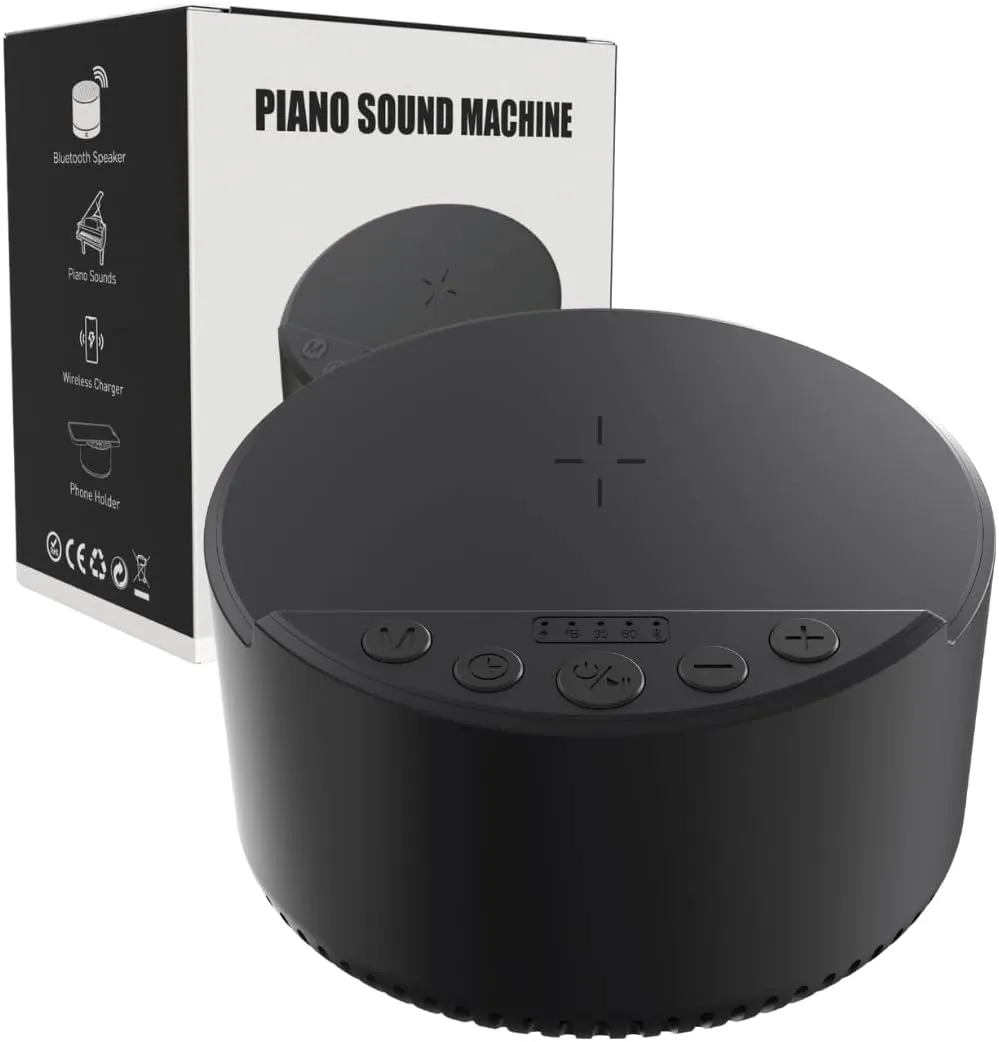 Piano Sound Machine with 20 Soothing Piano Sounds, Bluetooth Speaker and Wireless Charger with Memory Function, Sleep Timer Baby Kids Adults Pets Sound Therapy for Home Office Travel