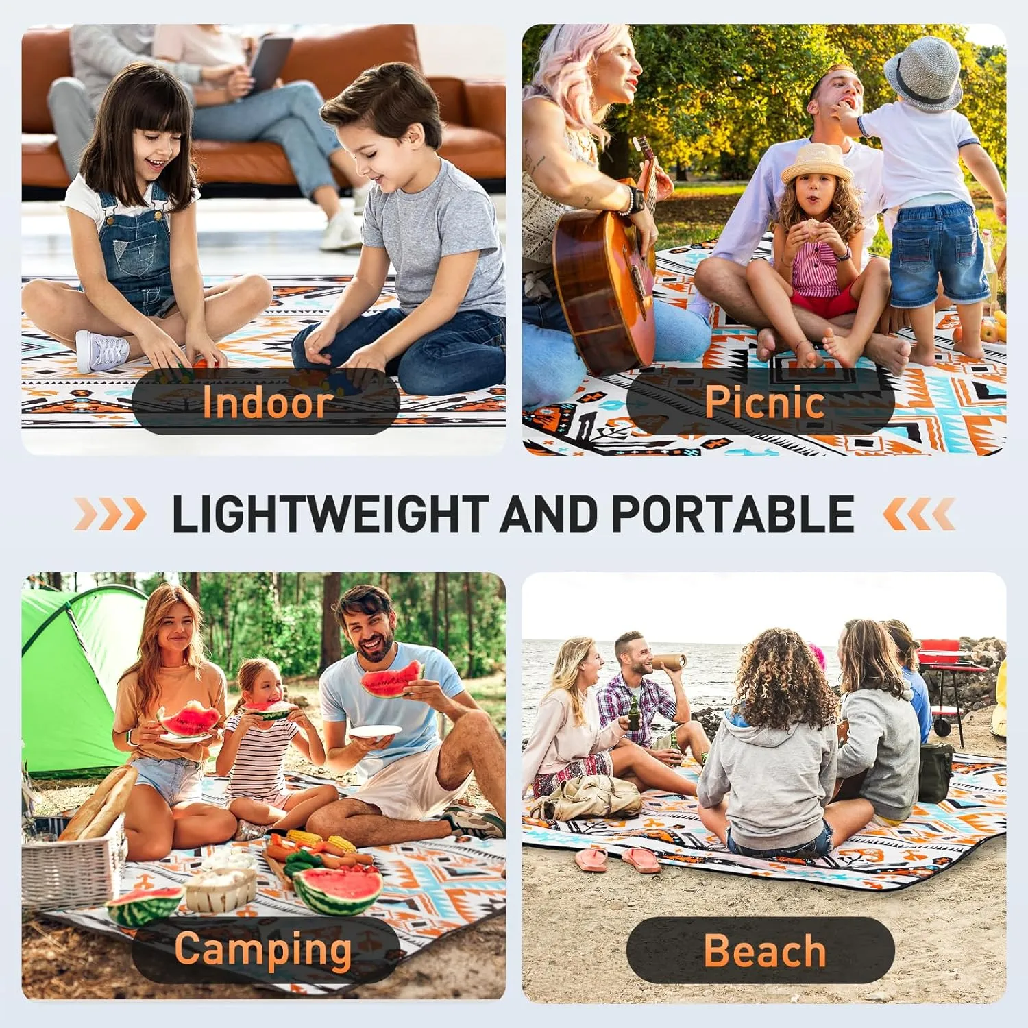 Picnic Blanket 80''x80'' Extra Large Outdoor Blanket, Waterproof Beach Blankets, Foldable Picnic Mat for Camping, Grass, Park, Travel - SavannaBrown