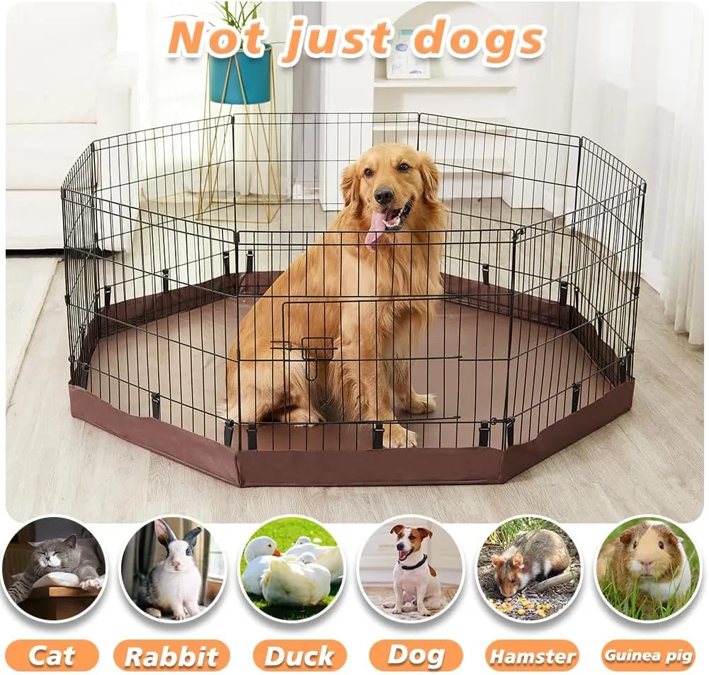 PJYuCien Dog Playpen Bottom Pad,Fits 24 Inch 8 Panels Regular Octagon Metal Exercise Pet Pen,Elastic Buckles Connections,Brown (Note:Fence Not Included)