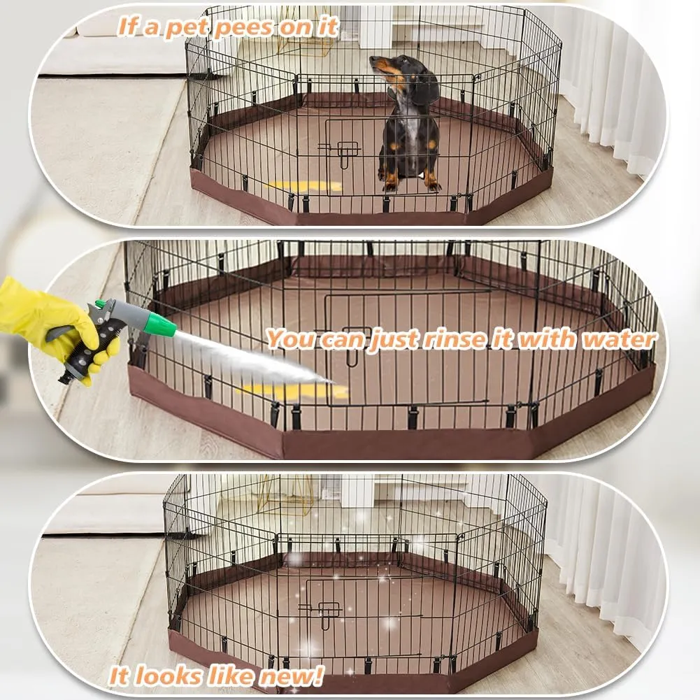 PJYuCien Dog Playpen Bottom Pad,Fits 24 Inch 8 Panels Regular Octagon Metal Exercise Pet Pen,Elastic Buckles Connections,Brown (Note:Fence Not Included)