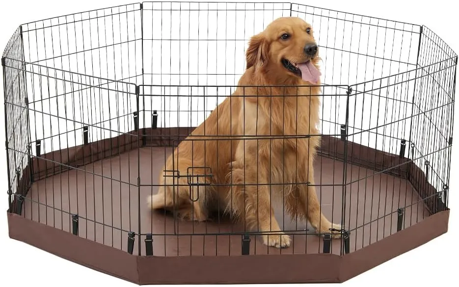 PJYuCien Dog Playpen Bottom Pad,Fits 24 Inch 8 Panels Regular Octagon Metal Exercise Pet Pen,Elastic Buckles Connections,Brown (Note:Fence Not Included)