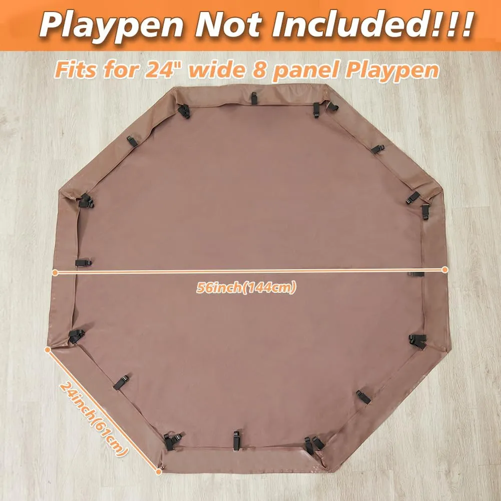 PJYuCien Dog Playpen Bottom Pad,Fits 24 Inch 8 Panels Regular Octagon Metal Exercise Pet Pen,Elastic Buckles Connections,Brown (Note:Fence Not Included)