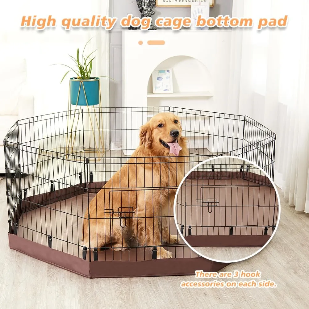 PJYuCien Dog Playpen Bottom Pad,Fits 24 Inch 8 Panels Regular Octagon Metal Exercise Pet Pen,Elastic Buckles Connections,Brown (Note:Fence Not Included)