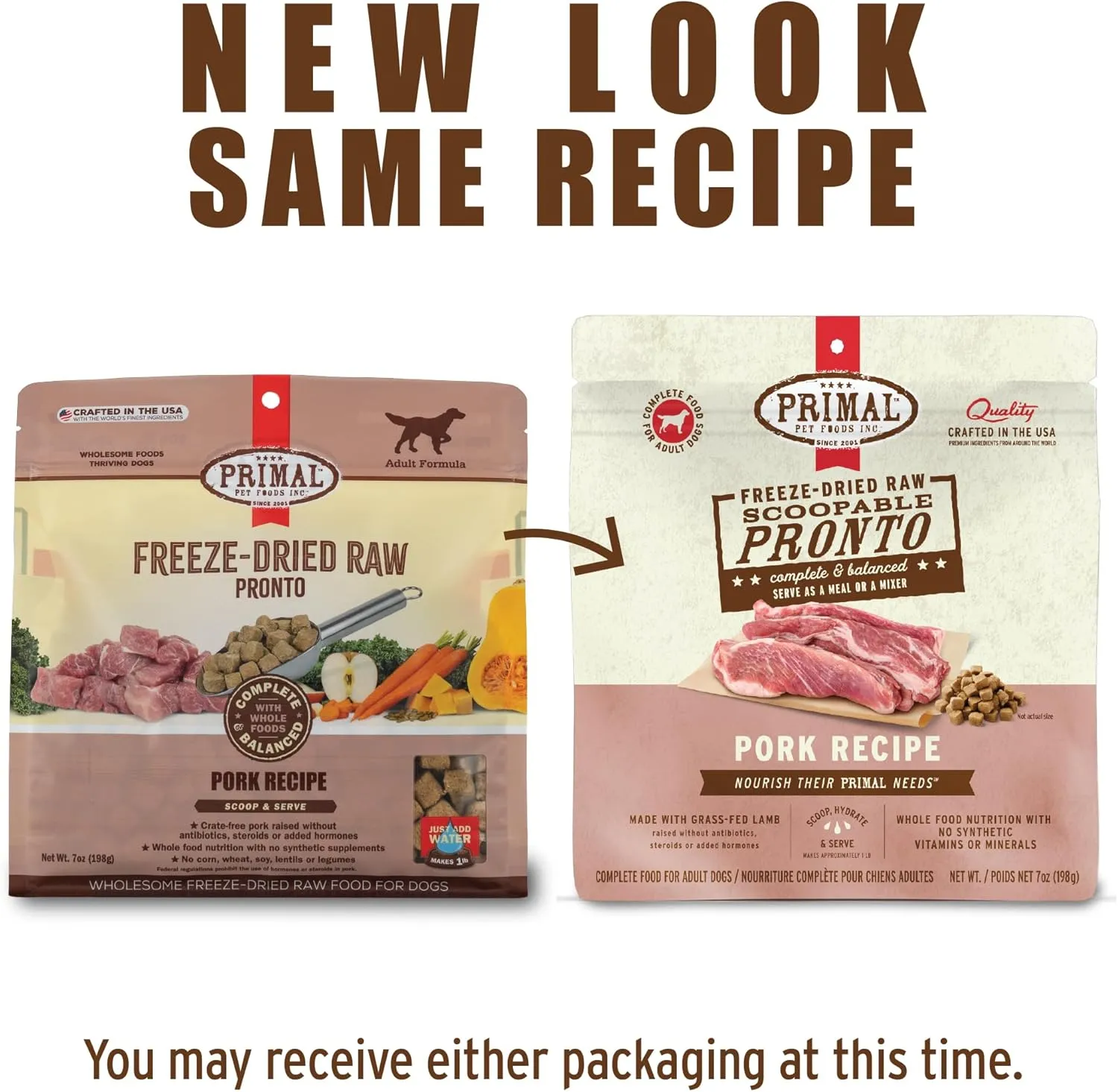 Primal Freeze Dried Dog Food, Pronto Mini Nuggets, Pork; Scoop & Serve, Complete & Balanced Meal; Also Use As Topper or Treat; Premium, Healthy, Grain Free, High Protein Raw Dog Food (25 oz)