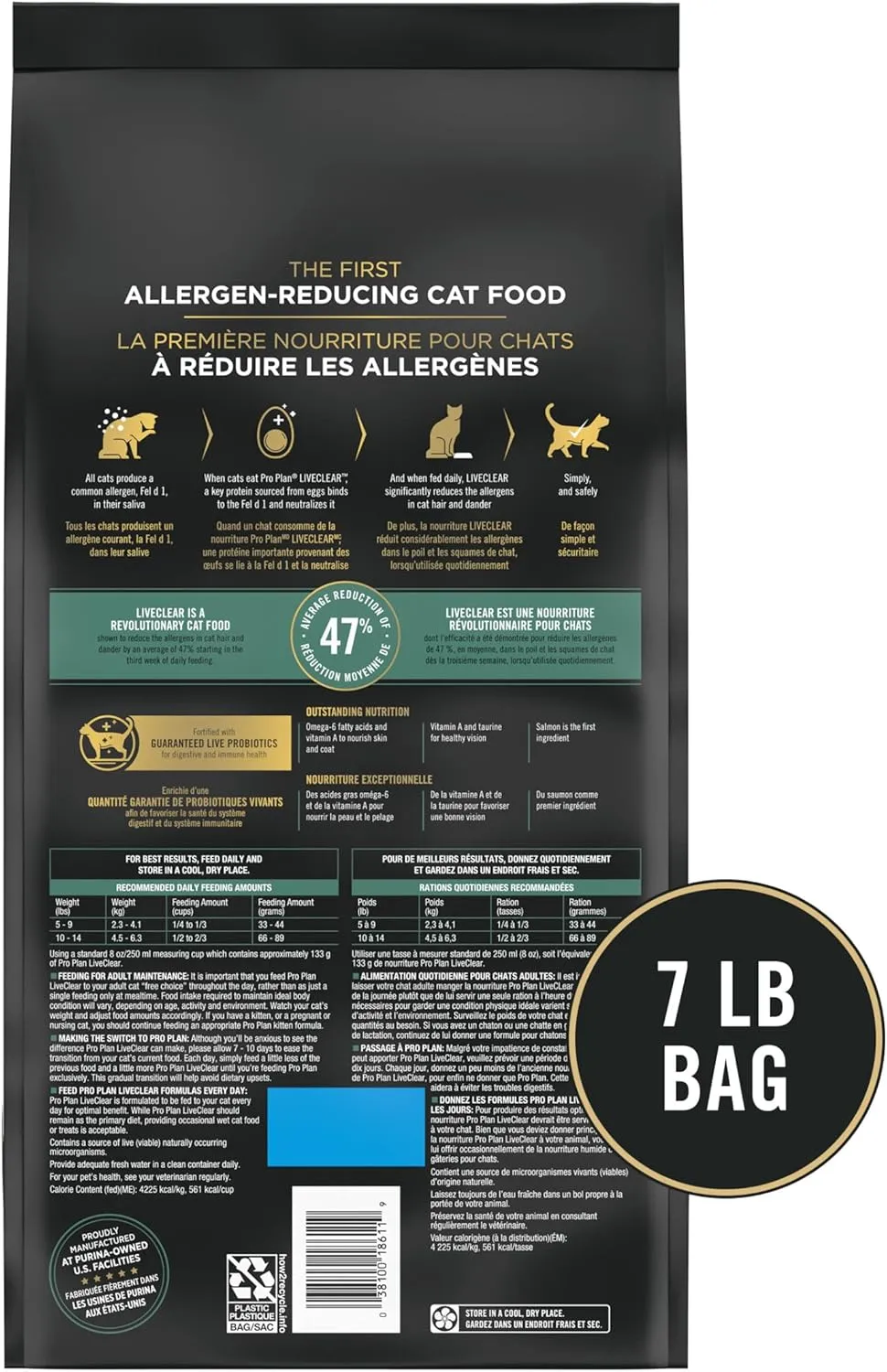 Purina Pro Plan Allergen Reducing, High Protein Cat Food, LIVECLEAR Salmon and Rice Formula - 7 lb. Bag