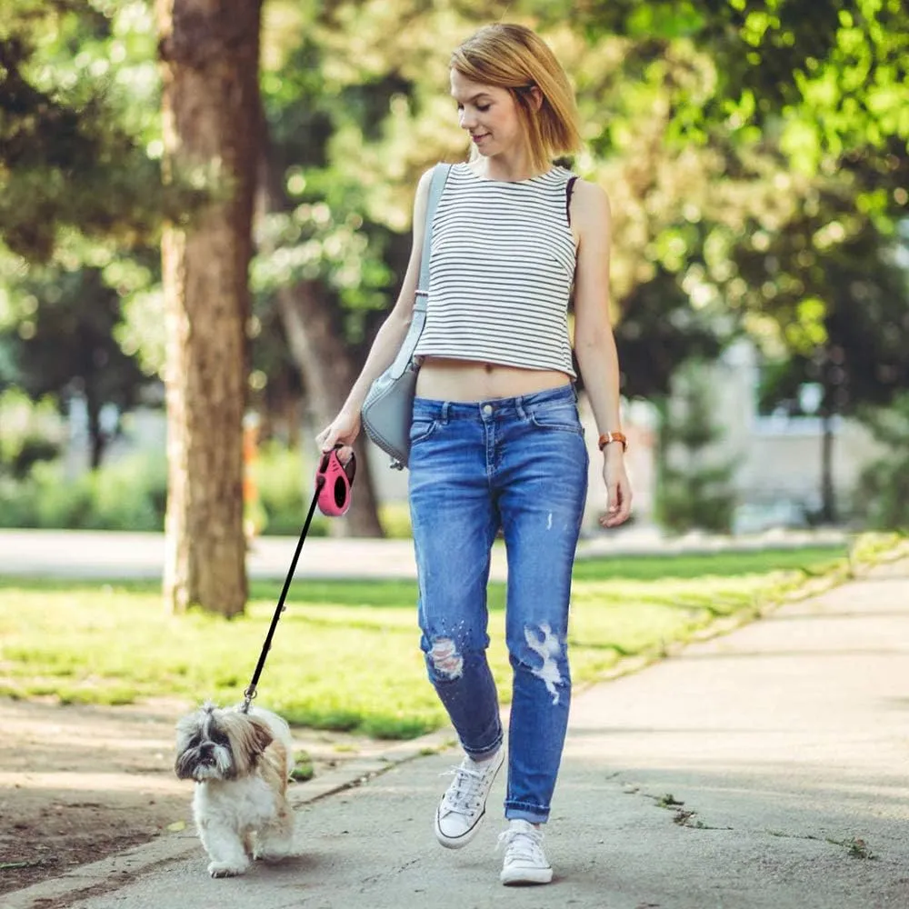 Retractable Dog Leash for Medium - Small Dogs and Cats - 16.5FT Tangle Free, Heavy Duty Walking Leash with Anti Slip Handle, Pause and Lock Strong Nylon Tape