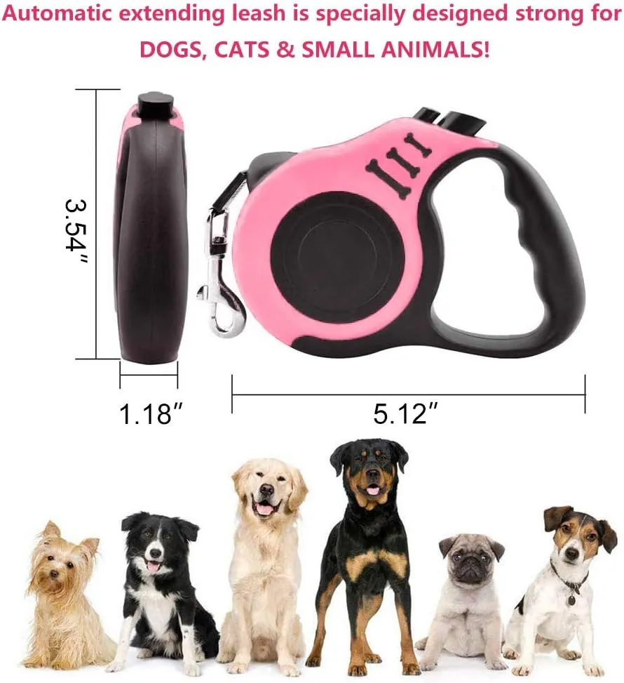 Retractable Dog Leash for Medium - Small Dogs and Cats - 16.5FT Tangle Free, Heavy Duty Walking Leash with Anti Slip Handle, Pause and Lock Strong Nylon Tape