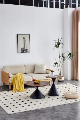Set of 2 Round Coffee Tables with Walnut-Look Top and Black Steel Base, Modern Pet Bed Design