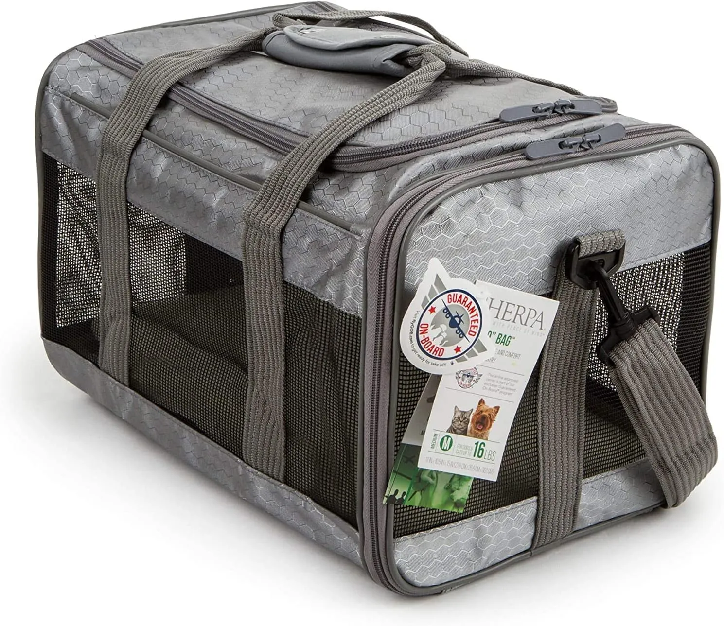 Sherpa To Go Travel Pet Carrier, Airline Approved & Guaranteed On Board - Gray, Medium