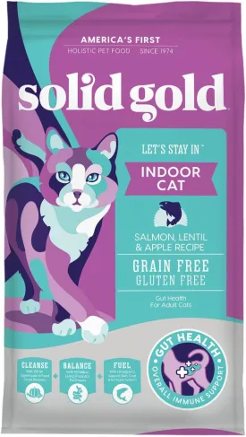 Solid Gold Indoor Dry Cat Food - Grain Free & Gluten Free - Salmon Cat Food Dry Kibble for Indoor Cats w/Probiotics & Fiber for Gut Health - Sensitive Stomach & Hairball Support for Adult Cats - 3LB