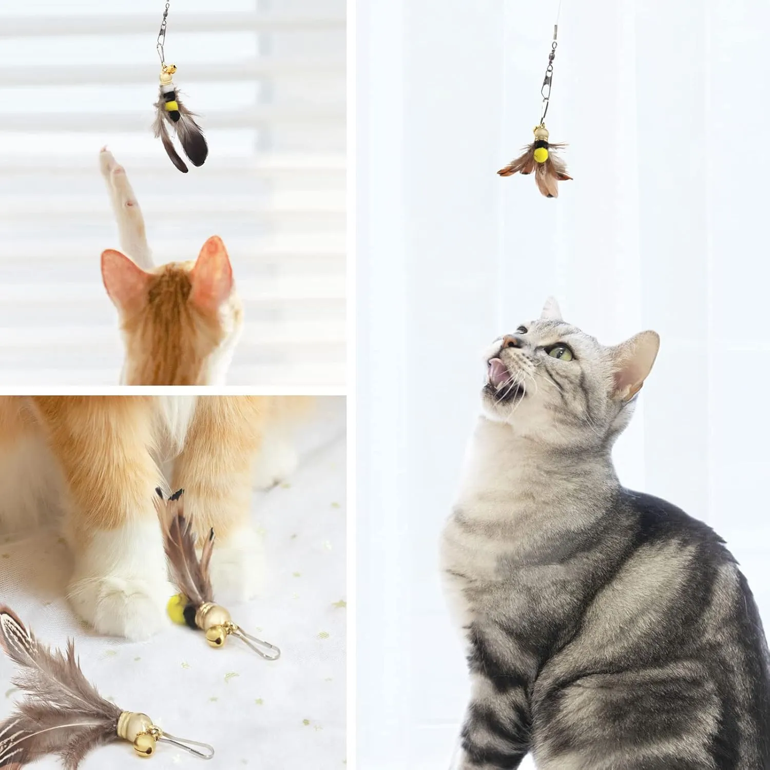 SONGWAY Cat Teaser Wand Toy - 9 Piece Retractable Set, Insect Worm Replacement Teaser with Bell, Interactive Cat Toy for Indoor Kittens