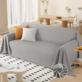 TAOCOCO Couch Cover Sectional Couch Covers Blanket Living Room Furniture Protector for 3 Cushion Couch Sofa Oversized Couch Cover Thick Durable Couch Covers with Tassels (71''x150'' Light Gray)