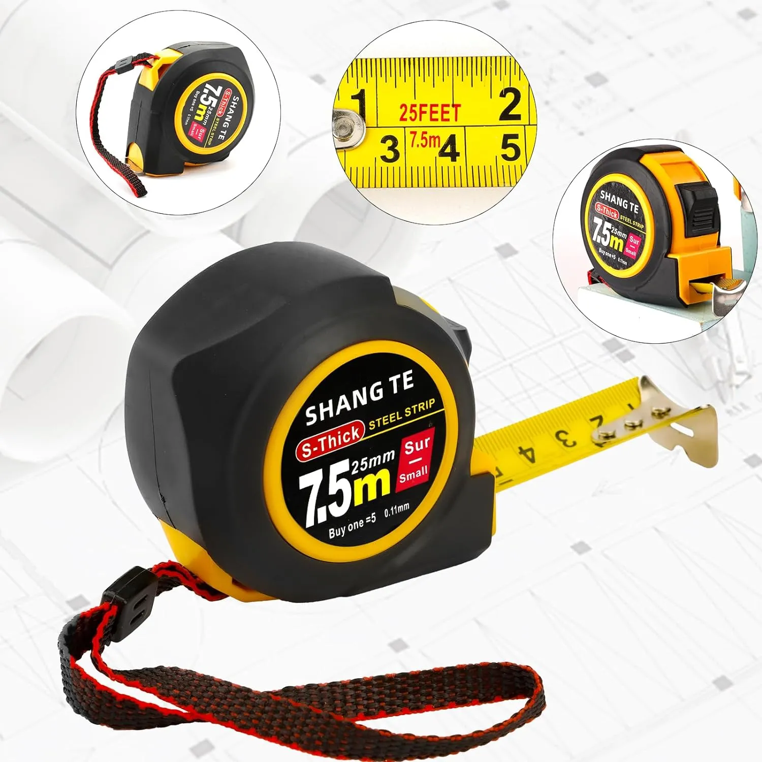 Tape Measure 25 ft, Steel Measuring Tape Retractable, 25-Foot Basics Self-Locking Measurement Tape, Self Lock Auto Tape Rule Imperial/Metric Measure for Body Measurements
