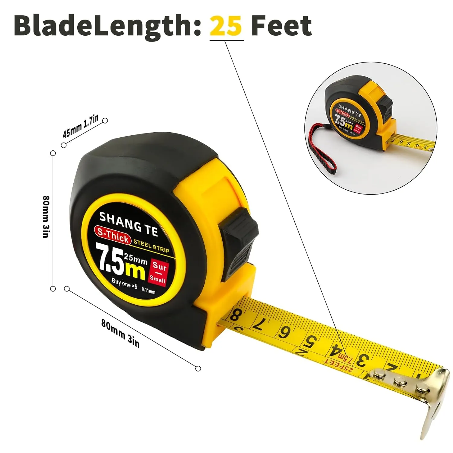 Tape Measure 25 ft, Steel Measuring Tape Retractable, 25-Foot Basics Self-Locking Measurement Tape, Self Lock Auto Tape Rule Imperial/Metric Measure for Body Measurements