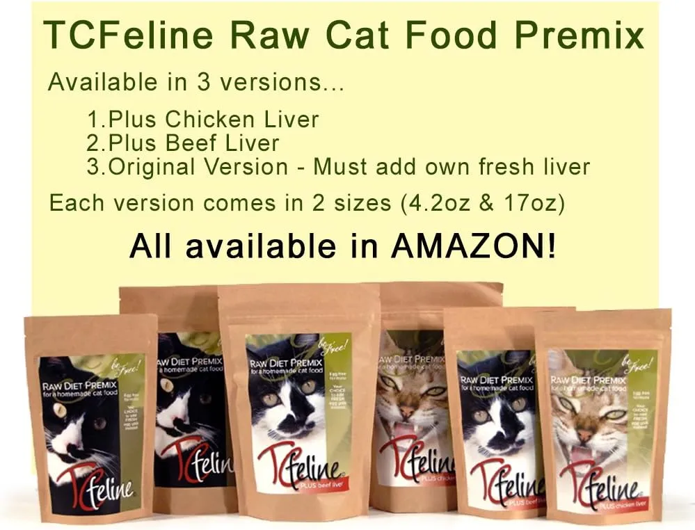 TCfeline RAW Cat Food Premix/Supplement to Make a Homemade, All Natural, Grain Free, Holistic Diet  with Beef Liver (Regular 14 oz) Egg Free Formula