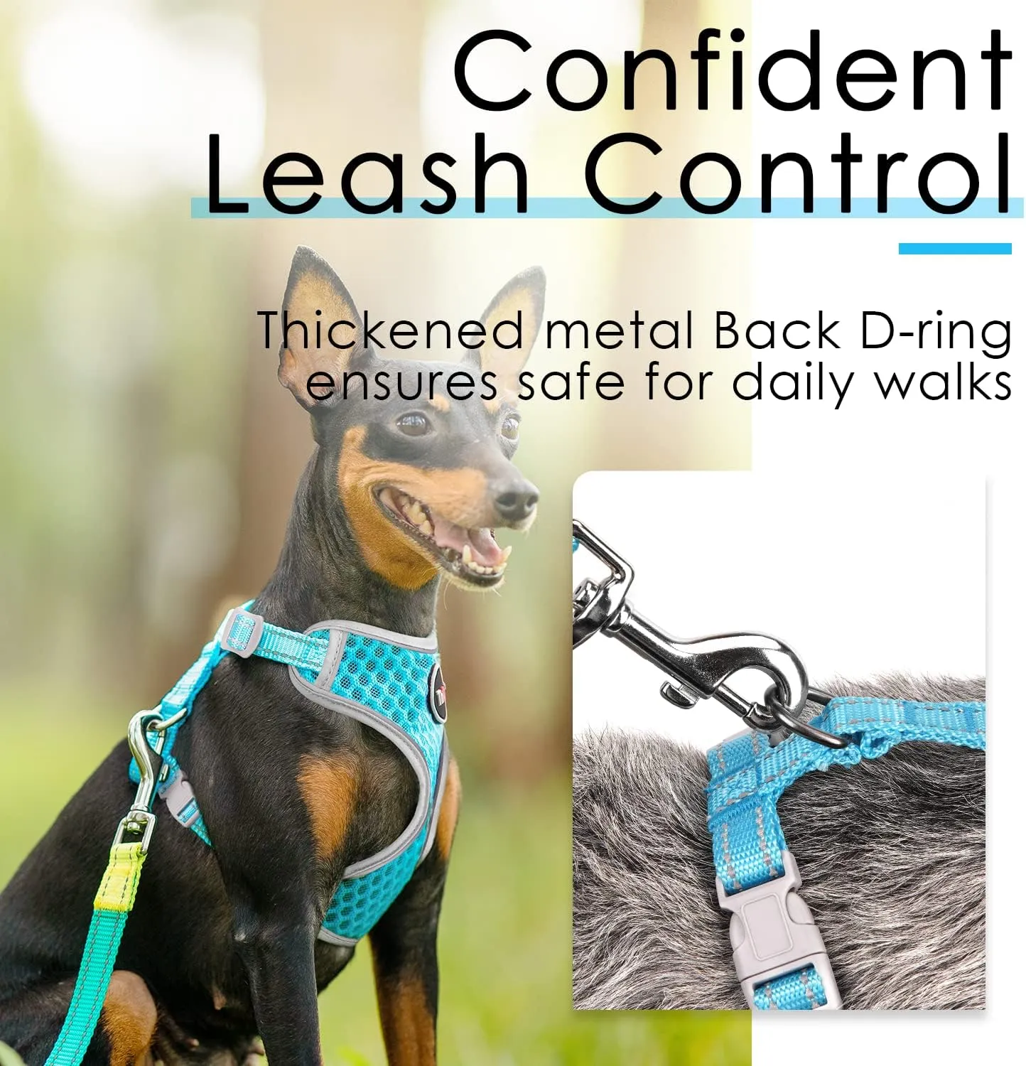 ThinkPet Reflective Breathable Soft Air Mesh No Pull Puppy Choke Free Over Head Vest Harness for Puppy Small Medium Dogs and Cats Light Blue Medium