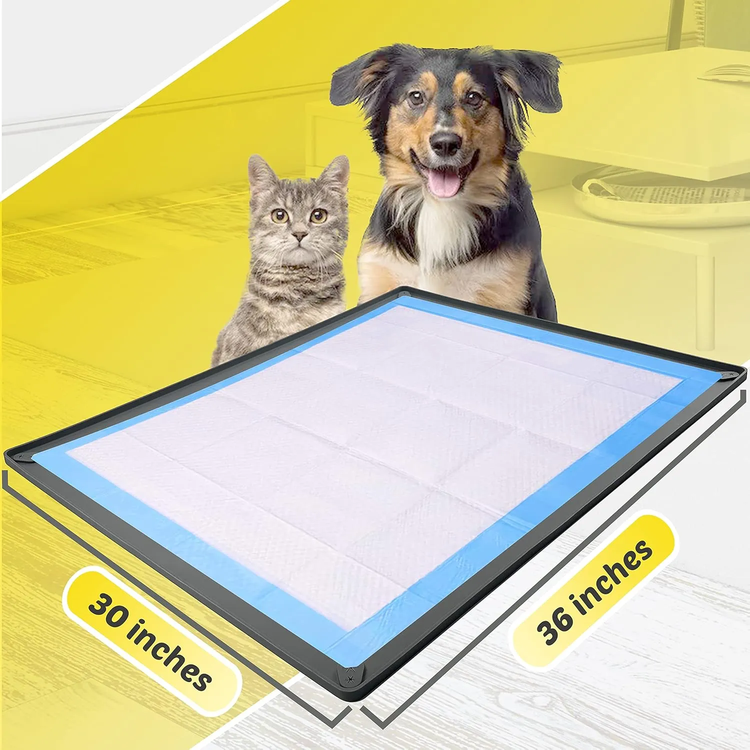 TidyFriend Pee Pad Holder Tray 30 x 36 Inches, 2 Pack Silicone Dog Potty Tray, Easy to Clean No Spill Dog Potty Training Pad Holder (Grey)