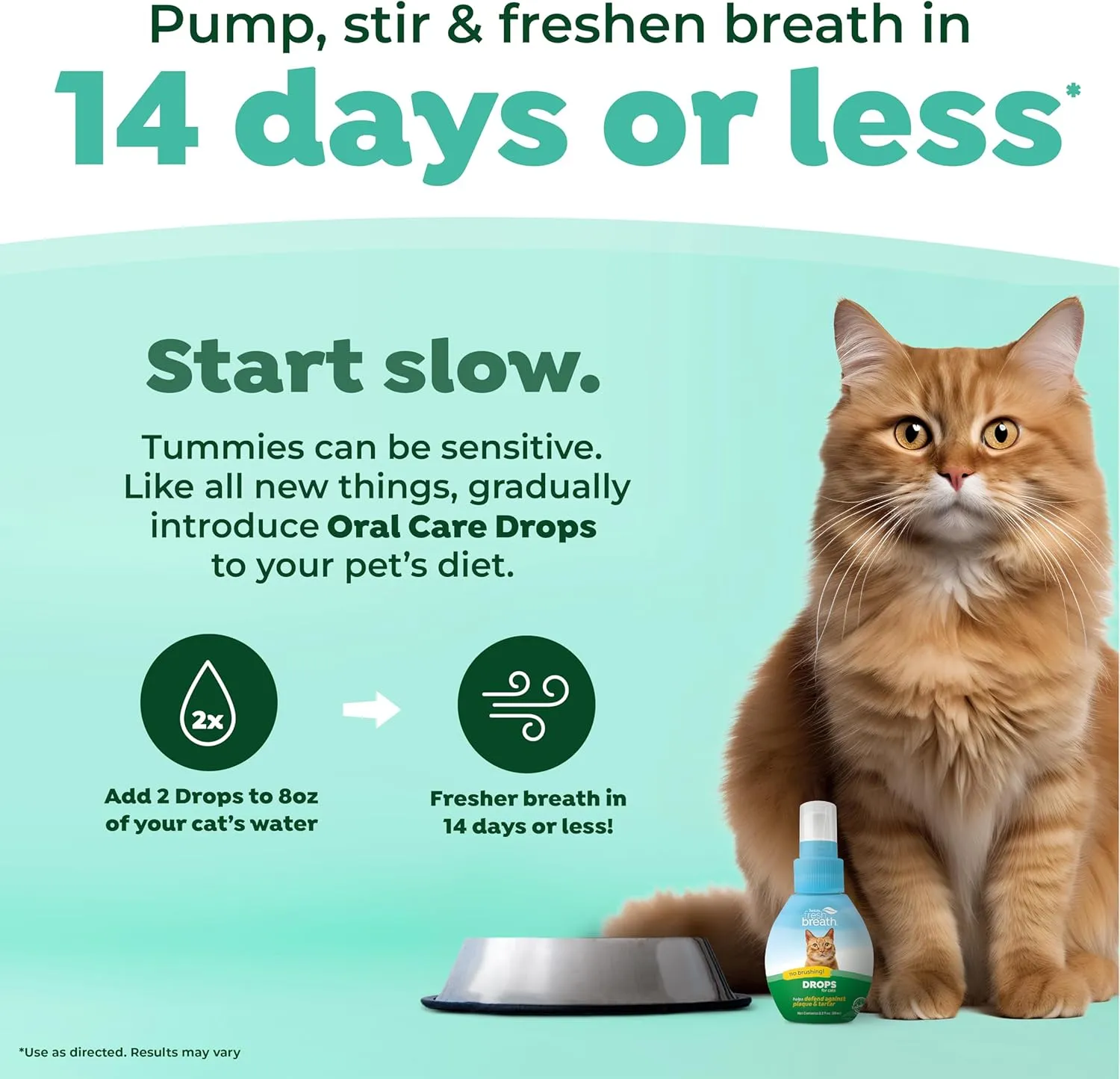 TropiClean Fresh Breath Drops for Cats Travel Size | Cat Mouthwash | Water Additive For Cats | Kitten Bad Breath Water Additive | Made in the USA | 2.2 oz.