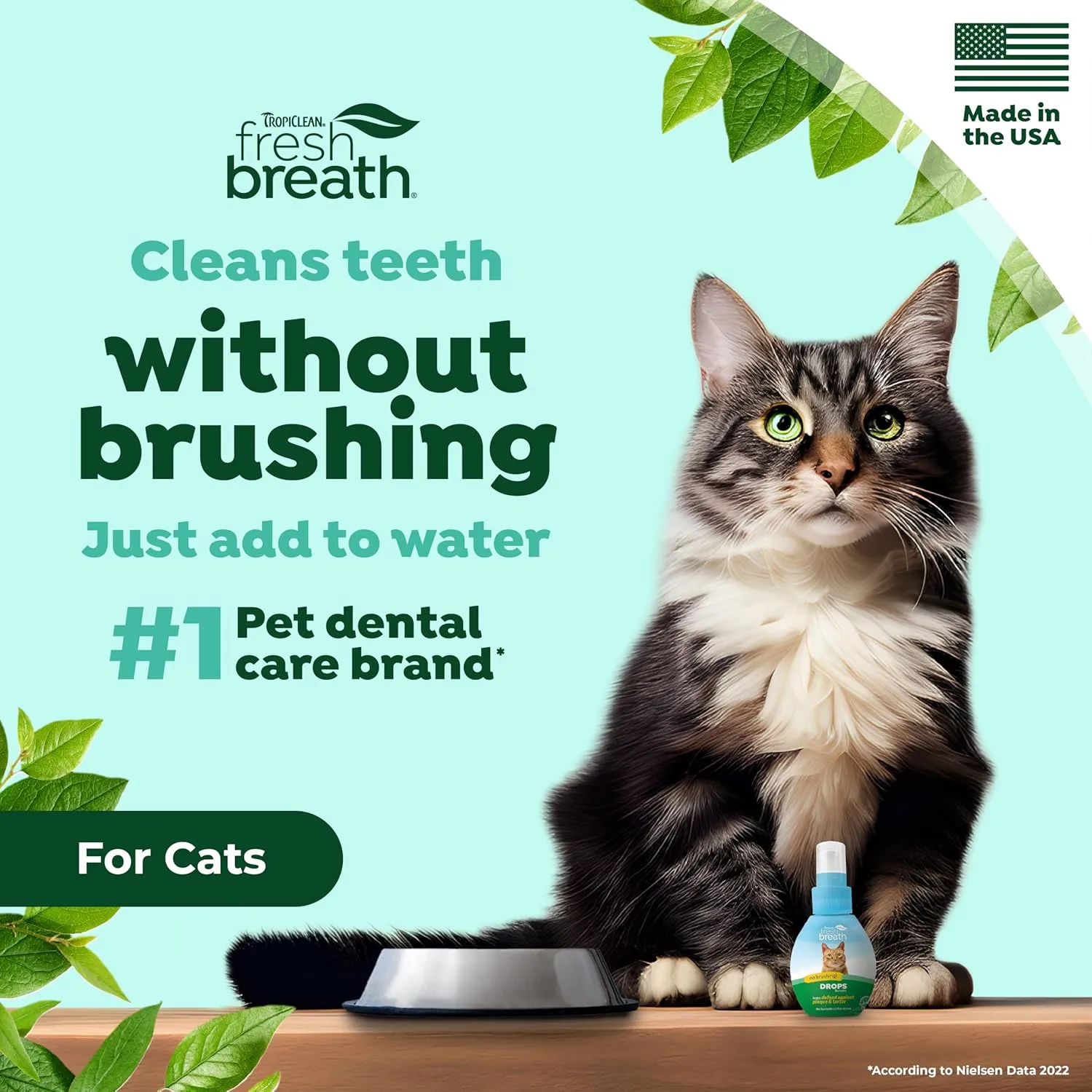 TropiClean Fresh Breath Drops for Cats Travel Size | Cat Mouthwash | Water Additive For Cats | Kitten Bad Breath Water Additive | Made in the USA | 2.2 oz.