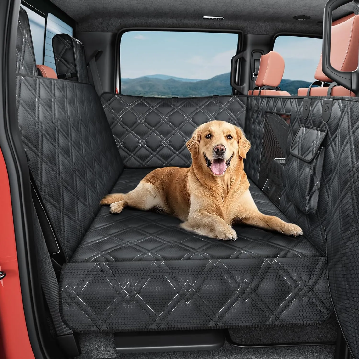 Truck Back Seat Extender for Dogs  Waterproof Full Size Pickup Pet Seat Cover with Door Protection, Hard Bottom Holds 400 lbs Dog Hammock for F150, RAM 1500 & More