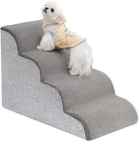 Uross Dog Stairs for Small Dogs- Dog Steps Stairs Ramps for High Bed Couch, High Density Foam Pet Steps Stairs for Dogs to Get on Bed, 4 Tiers Cat Doggy Steps Ramps for Joint Pain Dog(Gray)